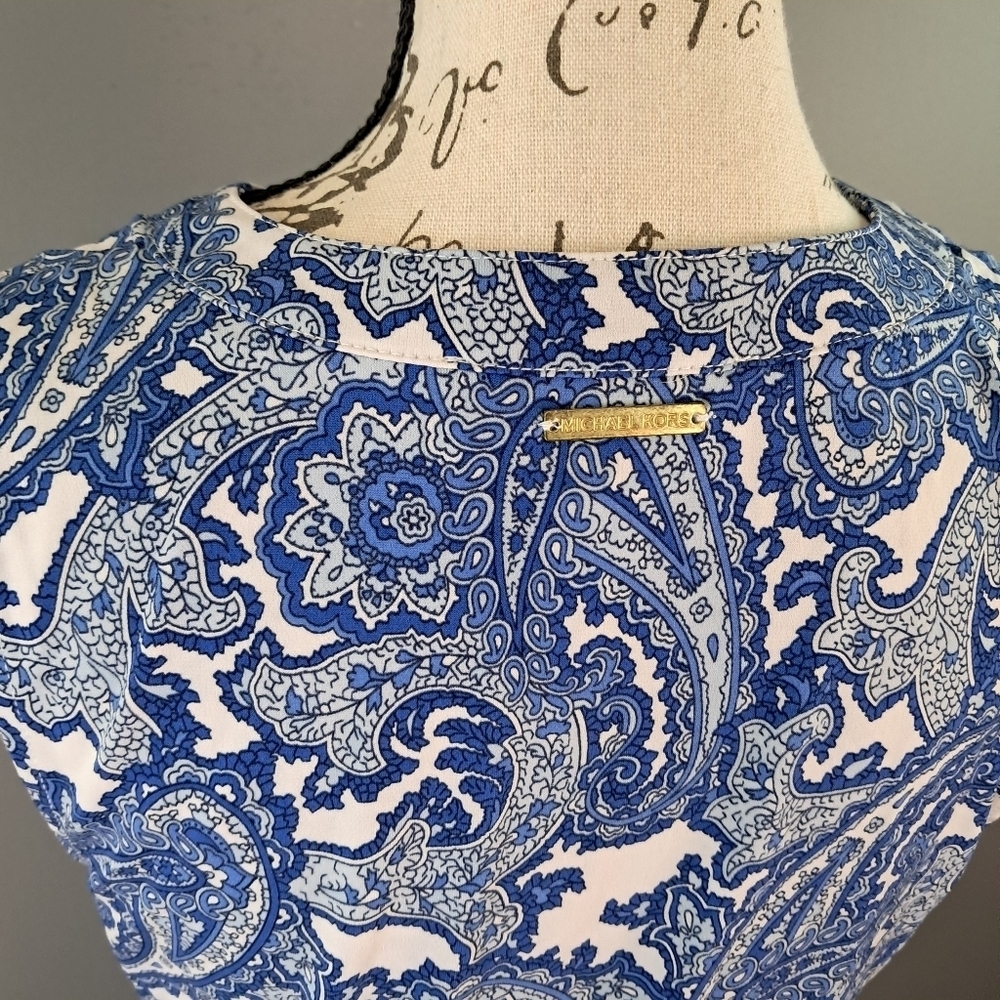 Michael Kors Women Sleeveless Dress Size XS Blue & White Paisley Print - Picture 4 of 8